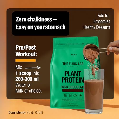 Image of The Func. Lab Plant Protein for Men and Women - Dark Chocolate | 500g | 26g Protein per Scoop | Pea and Rice Blend | Vegan, Sugar‑Free | 100% Clean Label, Gut Friendly, Vegetarian