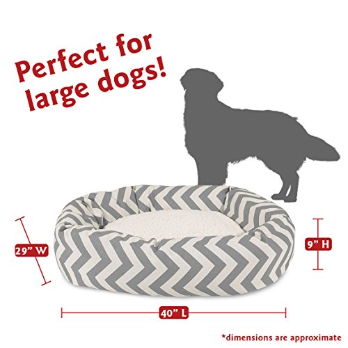 Image of Majestic Pet 40 Inch Chevron Sherpa Calming Dog Bed Washable - Cozy Soft Round Dog Bed with Spine for Head Support - Fluffy Donut Dog Bed 40x29x9 (inch) - Round Pet Bed Large - GRAY