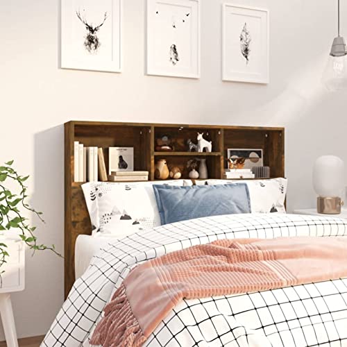  Tidyard Testiera Singolo Moderna, Piazza e Mezza, con Scomparti, in Multistrato, Rovere Fumo, 120x19x103,5 cm, Testata Letto Moderno con Contenitore
