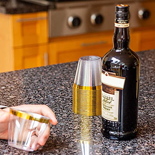 YAYODS 100PCS Gold Rimmed Plastic Cups, 270ML Clear Drink Tumblers, Stackable Drink Cups for Wedding Events, Cocktail and Parties - Image 4