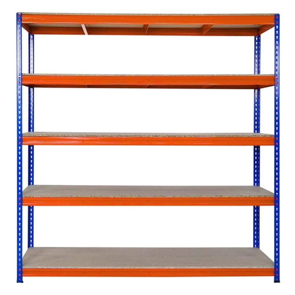 PROREGAL Mega Deal 2X Profi Schwerlastregal Bison, HxBxT 200x200x60cm mit Fachlast 600kg, 5 Fachböden, Blau-Orange, Steckregal Garagenregal Lagerregal Werkstattregal Weitspannregal