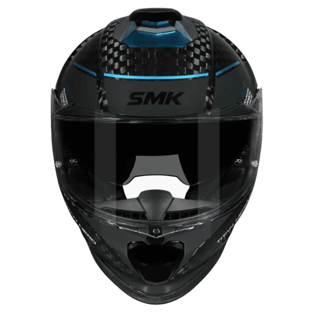 SMK Titan Carbon Nero Azul Cromado - Casco de Moto Integral en Fibra de Carbono con Visor Solar Interior - Unisex Helmets Hombre y Mujer, Homologado 22.06