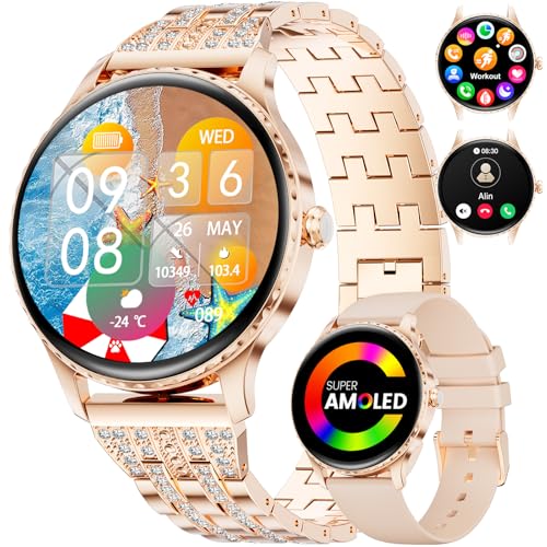LIGE Smartwatch Damen mit Telefonfunktion, 1.32' AMOLED Fitnessuhr mit 100+ Sportmodi, Herzfrequenz Schlafmonitor Menstruationszyklus, IP68 Wasserdicht Armbanduhr für Android iOS (FV22-A)