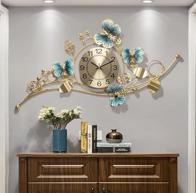 Image of URBAN INSPIRATIONS Home Wall Clock for Living Room Butterfly Vintage Stylish Design Metal Frame Antique Pendulum Unique Bedroom /Dining /Office /Farm /cafes /Restaurant /Hotels /House /Hall Items