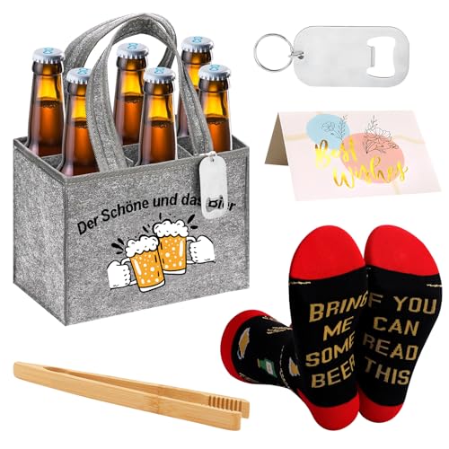 5 regalos de cerveza para hombres: bolso de mano para 6 botellas, calcetines divertidos, abrebotellas y pinzas para barbacoa