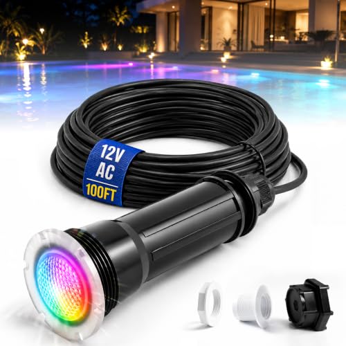 Jeavle Pool Lights for Inground Pool, Direct Replacement for Pentair GloBrite, 1.5 Inch LED Color Inground Pool & Spa Light, IP68 Waterproof, AC12V, 100 ft Cord