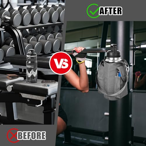Image of icolor Magnetic Gym Bag Water Bottle Carrier Holder with Phone Pockets & Strap,Nylon Gym Magnetic Bag 5 Built-in Magnets Nylon Gym Accessories Organizer Bottle Pouch Sleeve for Men Women (Light Gray)