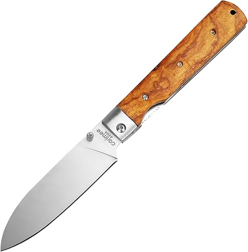 Cuchillo de chef plegable de 4.8 pulgadas, cuchillo de cocina de estilo japonés ultra afilado, hoja de acero inoxidable 440A, mango de oliva