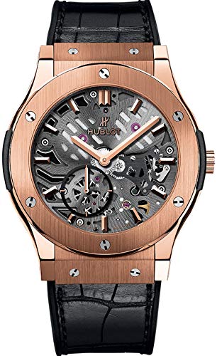 Hublot Classic Fusion Ultra Tin Automatic Skeleton Dial Black Leather Men Watch 545.OX.0180.LR