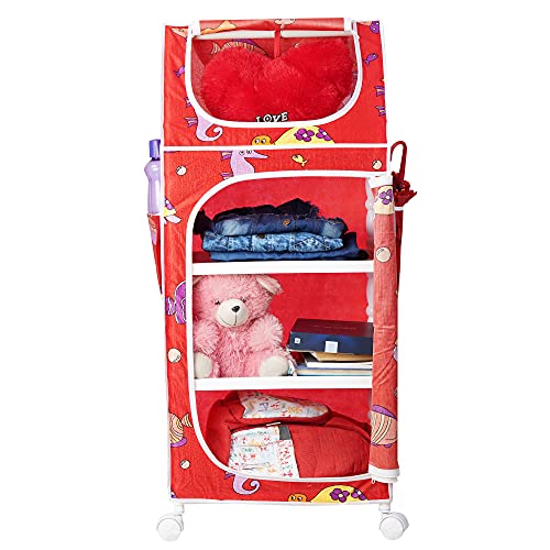 Image of Little One's 4 Plastic Shelves Baby Wardrobe /Toy Organizer | Aquatic Red | Tb4 /Fr, 109 Cm, 46 Cm, 31 Cm