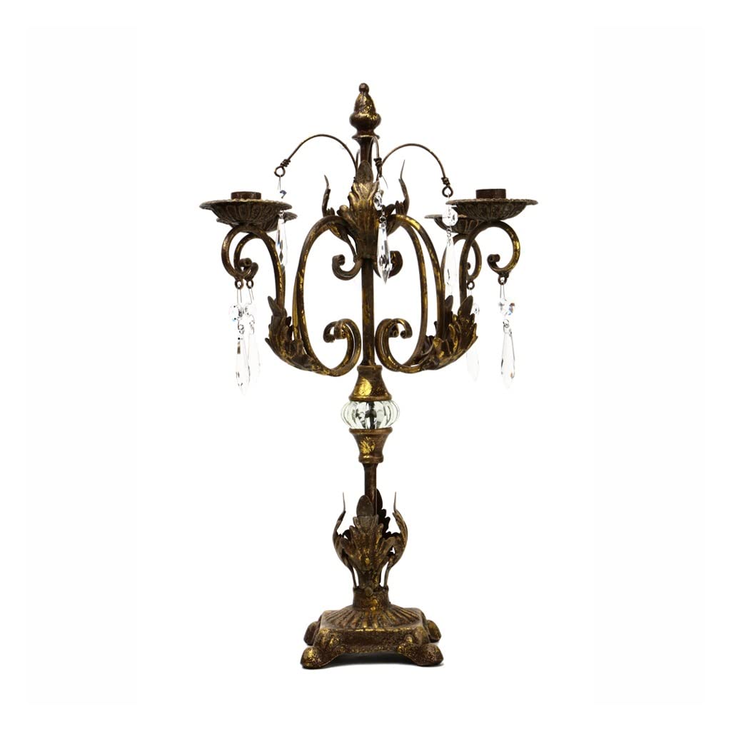 Bougeoirs brass retro chic à 4 têtes en cristal pour une table raffinée