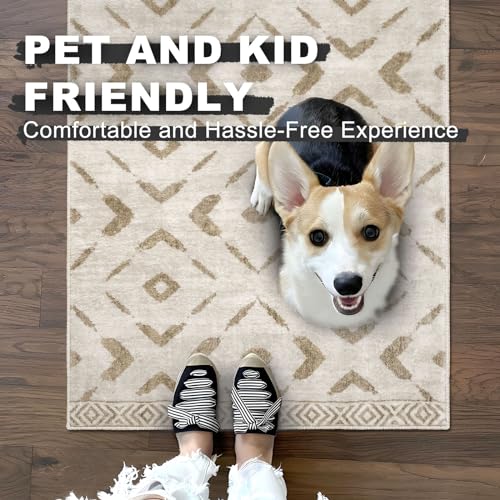 KILOCOCO Hallway Runner Rug 2x8 Runners for Hallways Printed Washable Runner Rug Non Slip Laundry Room Rugs Low-Pile Soft Runners for Bedroom Kitchen Living Room Boho Rugs, Pinkish Beige