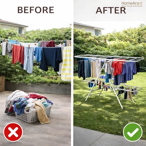 Image of Stainless Steel Cloth Dryer Stand | Double Zig-Zag Design for Efficient Drying | Space-Saving Foldable Design | Winger SS Foldable Clothes Drying Rack | Balcony & Home Use