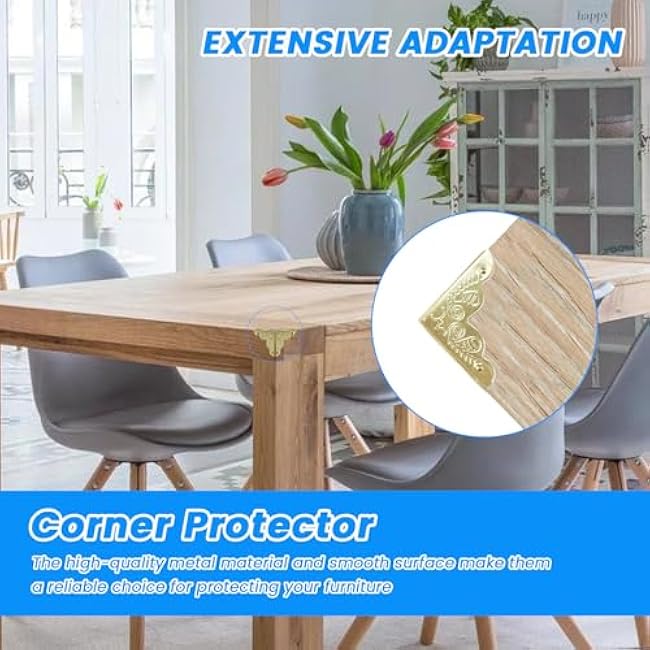 SDTC Tech 12 Pack Furniture Corner Protector 1 x 1 Antique Gold Triangle Edge Decorative Metal Corner Guard for Storage Box Jewelry Case Cabinet Coffee Table Wooden Chest etc.