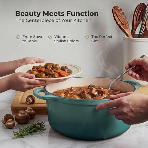 Image of Zulay Kitchen 6.4QT Enameled Cast Iron Dutch Oven Pot with Lid, Heavy-Duty Soup Pot for Stews, Braising, Roasting & Sourdough Bread Baking, Oven Safe up to 500F - Aventurine