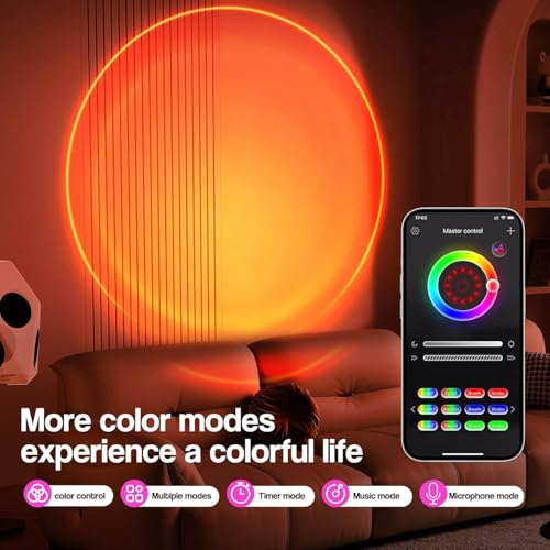 Image of Sunset Lamp Projection, Sunset Night Light Rainbow Projector 180 16 Color Changing 4 Modes, Vlog, Photography, Decorative, Party Decor, Gift for Women(16 Color) (red) (red)