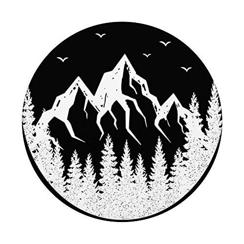 Paesaggio con alberi, montagne e uccelli