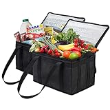 【TAMAÑO GRANDE, PUEDE ALMACENAR MUCHA COMIDA】 ： Cada una mide 38 x 25 x 25 cm / 15 x 10 x 10 pulgadas, estas bolsas de compras reutilizables extra grandes están diseñadas para manejar los mayores lances de comestibles. Llénelos hasta el borde con productos, carnes, lácteos, alimentos enlatados, bebidas y más. ¡Cada uno soporta hasta 30 libras!
