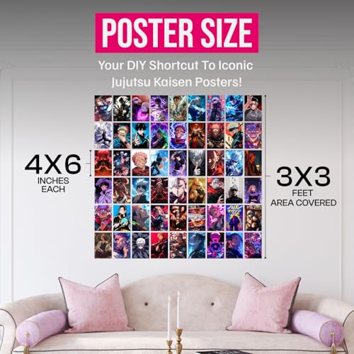 Image of Jujutsu Kaisen Manga Series Poster Set of 54 | 4x6 Inch Mini Poster Collage Kit | Yuji Itadori, Gojo Satoru, Sukuna, Megumi, Nobara | Jujutsu Kaisen Wall Decor for Anime Fans | Manga Poster Collection