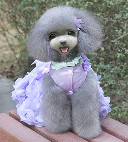 Dog Dress Luxury Puppy Skirt Clothes Princess Dresses Wedding Evening Tutu Skirt Rose Flower Bowknot Dresses for Small Dog Girl S Purple - Image 3