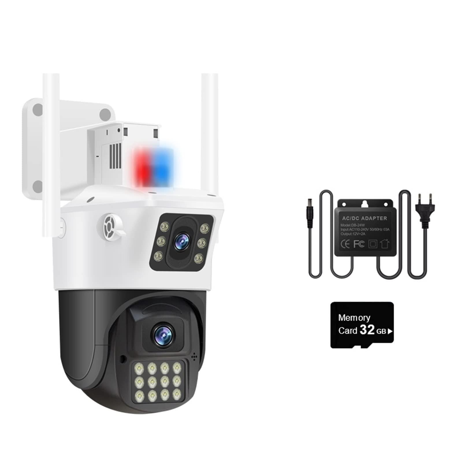 Kamera bezpieczeństwa, 4MP PTZ Dual Lens Podwójny ekran Kamera IP Outdoor Auto Track Security Night Vision CCTV Surveillance Police Light Alarm(4MP with 32G Card)