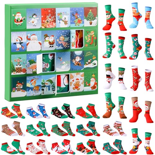 Calendrier de l'Avent 2024 chaussettes femme avec 24 paires hautes et basses
