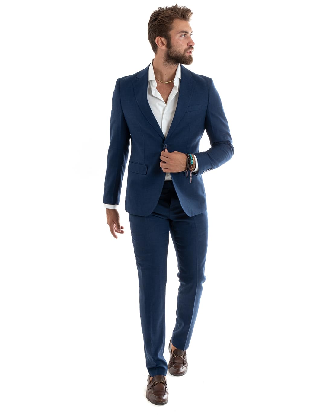 Abito Uomo Outfit Completo Giacca Pantalone Melangiato Cerimonia Elegante Casual
