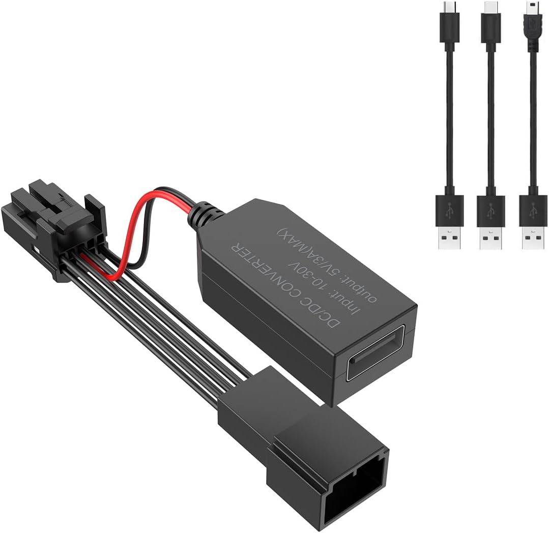 Dashcam Power Adapter (10-pin Type A) Compatible with Select Nissan, Frontier, Titan, Altima, Infiniti, Subaru, Toyota & More. Connects to Rearview Mirror, Built-in USB Power Source.