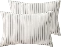 Vista 22 de JELLYMONI - Juego de 2 fundas de almohada de algodón 100% natural a cuadros, color blanco con cuadrícula negra, patrón geométrico estampado