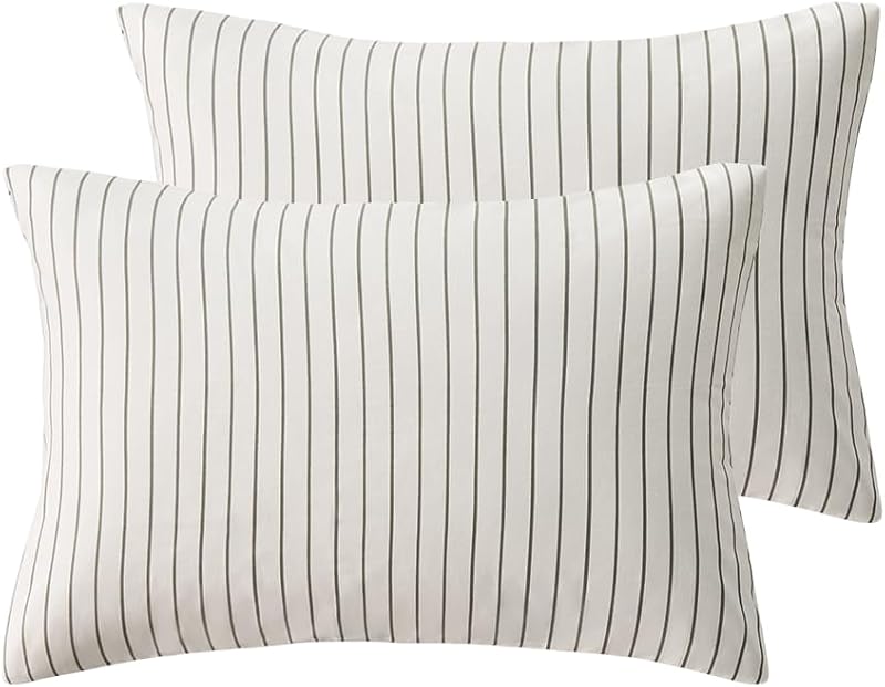 JELLYMONI Cotton Thin Vertical Gray Striped Pillowcases Set of 2, Standard | Soft breathable feel, Envelope closure, 400TC cotton, Machine washable, Gentle on skin