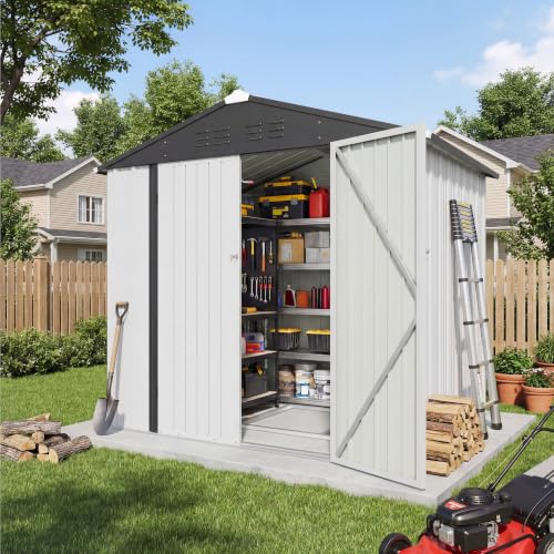 Image of Patiowell 6x4 FT Storage Shed with Floor Frame, Outdoor Metal Garden Sheds