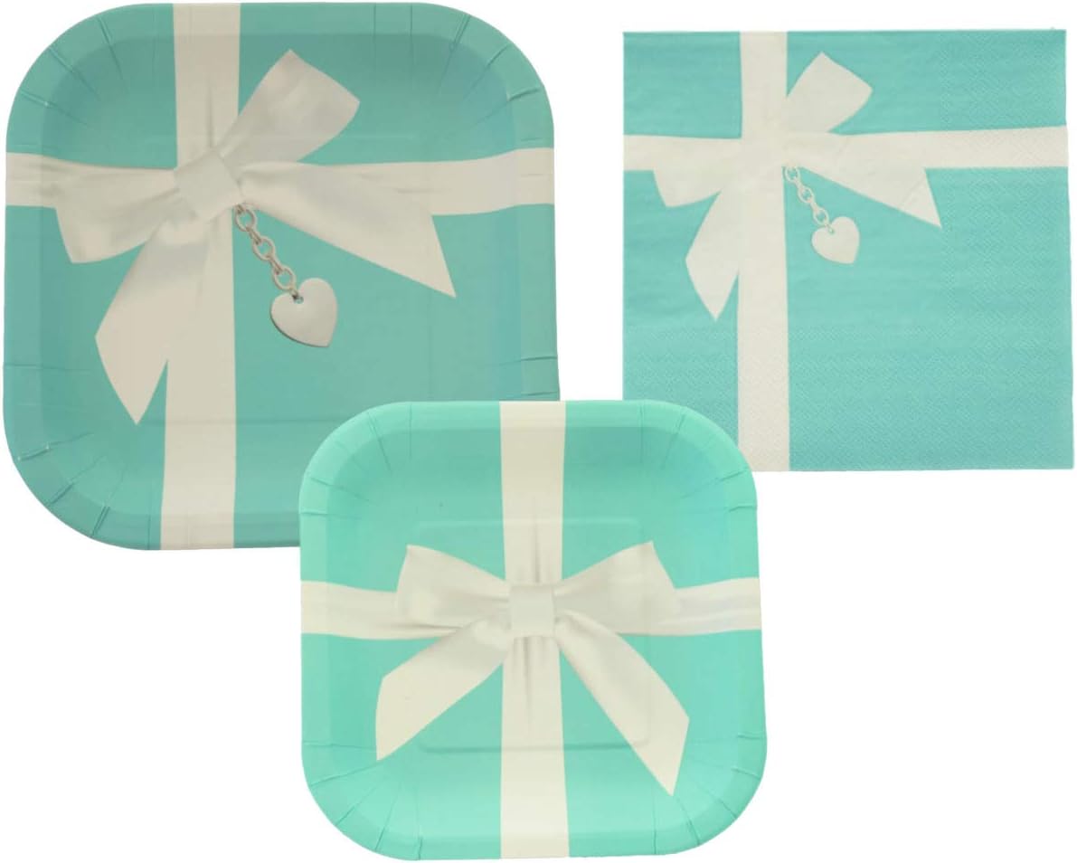 Iconic Blue Box Inspired Party Supplies Kit: Bundle Includes Paper Plates and Napkins for 16 People