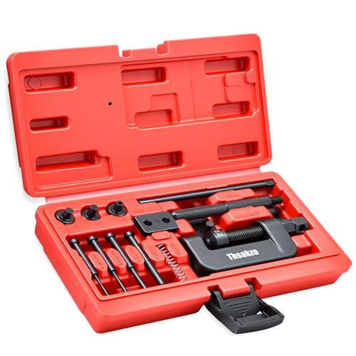 Image of 15Pcs Motorcycle Chain Breaker and Rivet Tool Kit - Universal Chain Tool for Sizes 25 to 630, Chain Link Removal Tool for Dirt Bike, Bicy, ATV (Red)