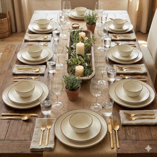 Image of Freakway Ceramic Dinner Set 18 Pieces | Stoneware Dinnerware with 6 Dinner Plates, 6 Quarter Plates & 6 Bowls | Rustic Speckled Design, Off-White