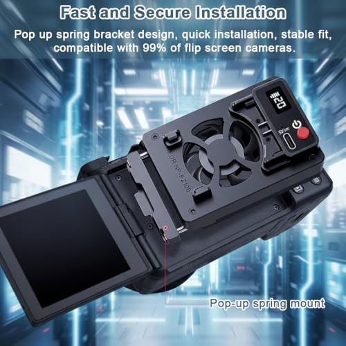 Image of ZORBES Live Stream SLR Camera Cooler, 5-Speed Camera Attachment Cooling Fan, USB Rechargeable Camera Cooling Fan, Secure Spring-loaded Clamp, LCD Real-time Battery Display, One Button Control