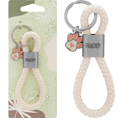 GRUSS & CO Schlüsselanhänger Loop Motiv 'Frauchen' | Anhänger bestehend aus einer geflochtenen Schlaufe, mit Motivdruck 'Frauchen', mit Pfoten-Charm | 48370