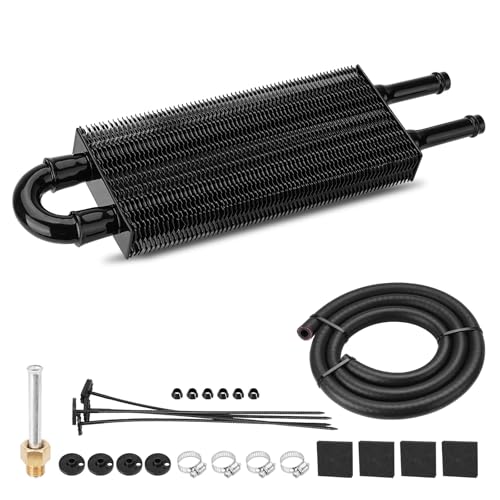 FILTERUP Upgrade 2 Pass Aluminium Transmission Oil Cooler 5/16 Universal 2 Rows Tube And Fin Cooler Kit Engine With Hose Mounting Black