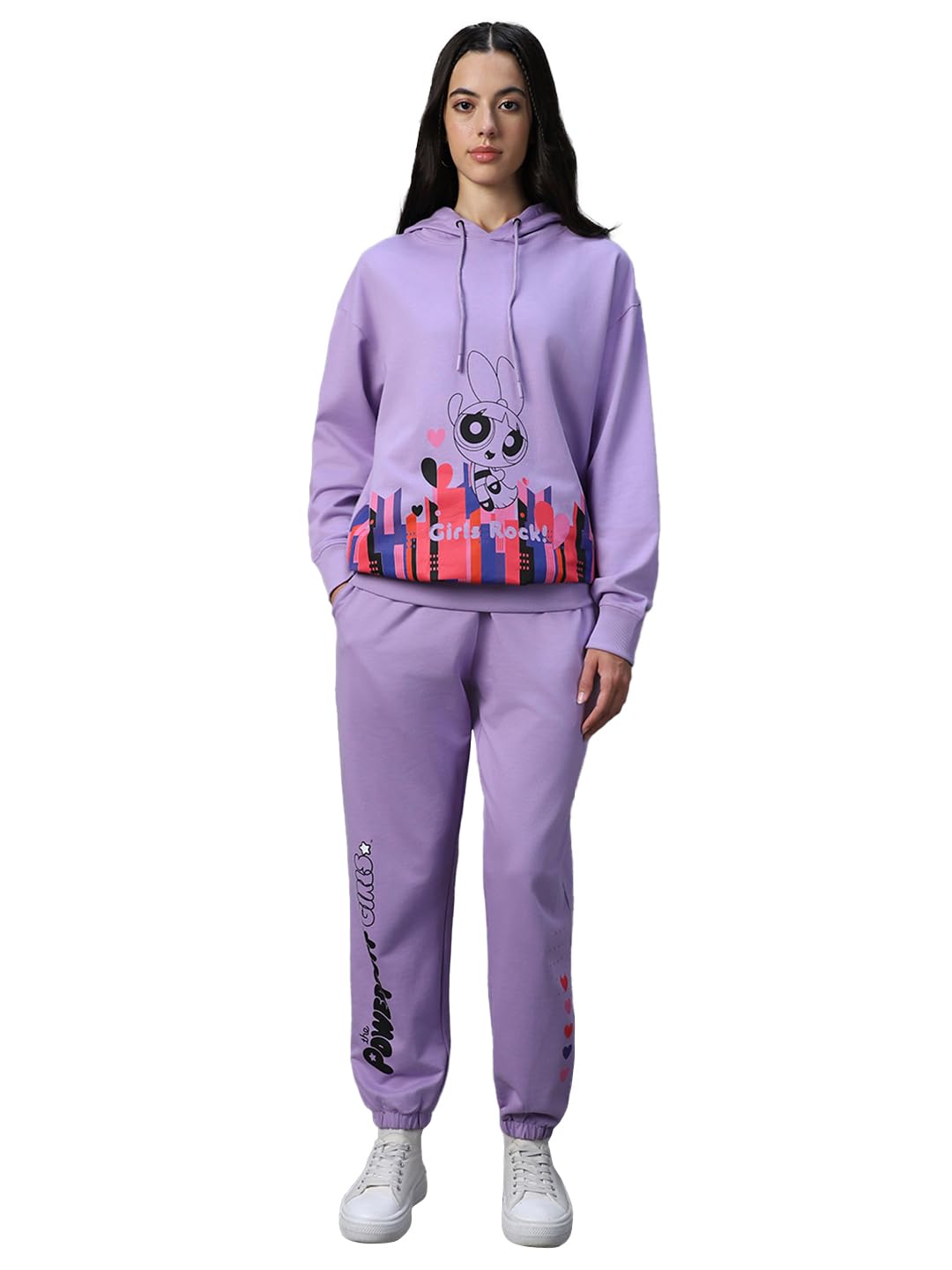 Bewakoof Official Cartoon Network Merchandise Women's Graphic Printed Regular Fit Terry Co-Ordinates_ 619998 Purple Xl
