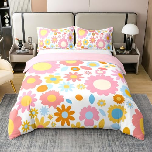 Juego de ropa de cama de algodón 200 x 200 cm de flores y arco iris 2