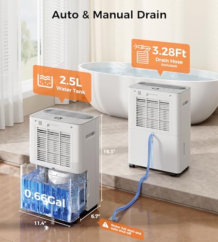 2500 Sq.Ft Max 32 Pints Dehumidifier for Basement with Drain Hose - Image 4