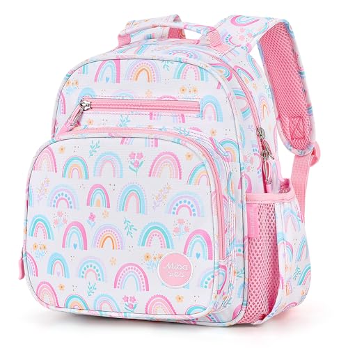 mibasies Toddler Backpacks for Girls 2-4: Little Kid Bookbag for Preschool Prek Daycare Rainbow White