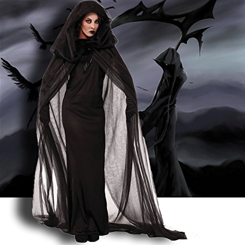 Xinlong Costume da halloween da donna da vampiro, costume da vampiro, costume da strega con mantello, guanti, cosplay, abito nero, M-2XL