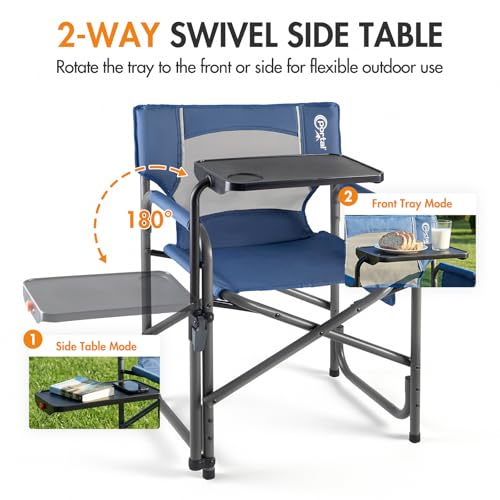 Portal Silla Director con Mesa Lateral Giratoria 2 Vías, Soporta 300 lb, Azul miniatura 4