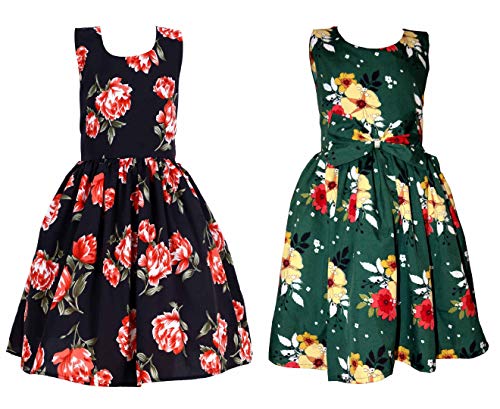 Image of Casual Frock for Baby Girls,Blue Printed and Olive Printed,Pack of 2