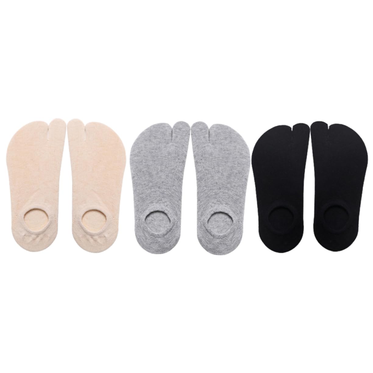 GAROZATION Heap Socks 3 Pairs Lightweight Cotton Toe Separating Socks Women's Anti-slip Summer