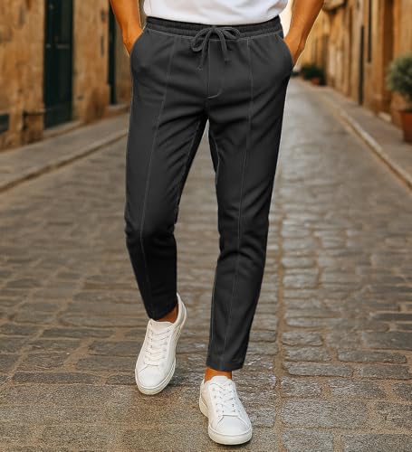 Men's Straight Leg Sweatpants, Lightweight Knit Casual Pants with Elastic Waist Drawstring and Pockets3