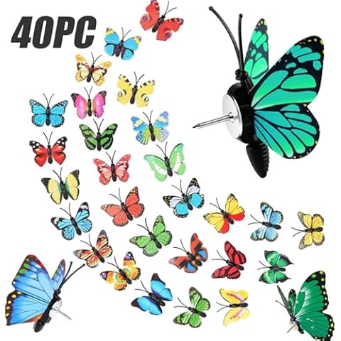 40 Packs Butterfly Thumb Tacks Decorative Push Pins Colorful Cute Pushpins for Photo Wall Cork Board Bulletin Board Home Wall Random Pattern Decorations Cover