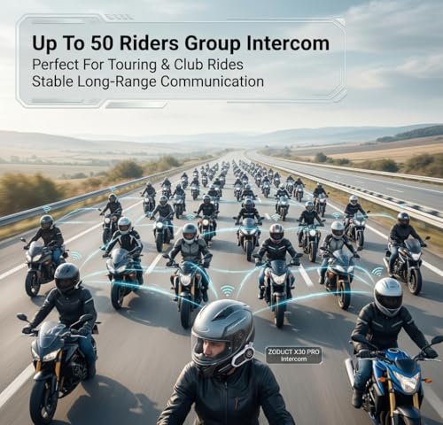 Image of X30 PRO Motorcycle Helmet Intercom | Bluetooth 5.3 Helmet Headset | Up to 50 Riders Group Intercom | Noise Cancellation, Hi-Fi Sound, IP67 Waterproof, Type-C Fast Charging