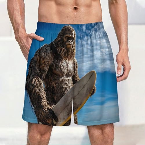 Bigfoot Surfing Beach Men's Pajama Bottoms Lounge Pj Shorts Stretch Sleep Shorts for Home Vacation Beach2