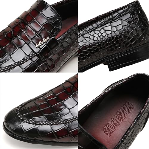 Image of Classic Leather Dress Shoes for Men, Premium Alligator Printed Bussiness Dress Slip on Loafer for Mens